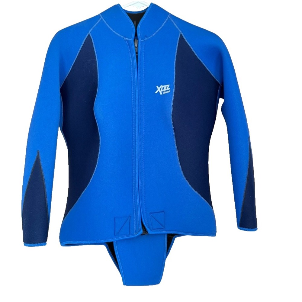 XCEL Hawaii Blue Wetsuit Top Beavertail Zip Front Womens M Surfing Scuba Diving